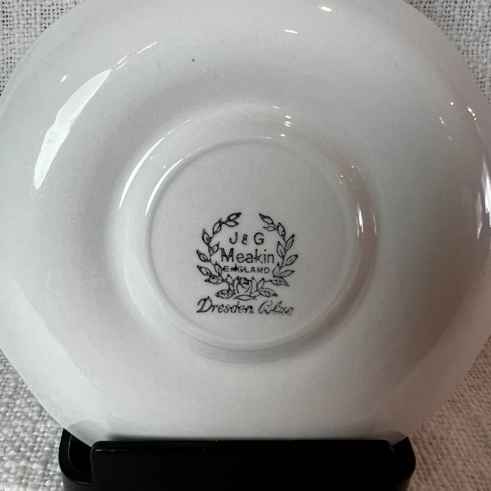 Vintage J.‎ & G. Meakin Ironstone China Tea Saucer Set 4 Dresden Blue 5.5" Plate - Picture 6 of 7